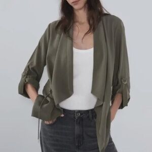 Zara Army Green Open Front Cascade Jacket size Large